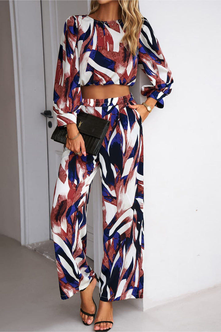 Classy Printed Cropped Top and Pants Set