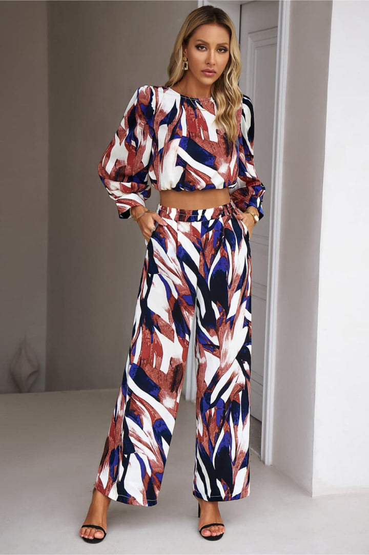 Classy Printed Cropped Top and Pants Set