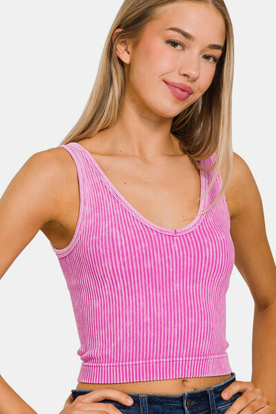 Pretty In Pink Ribbed Cropped Tank